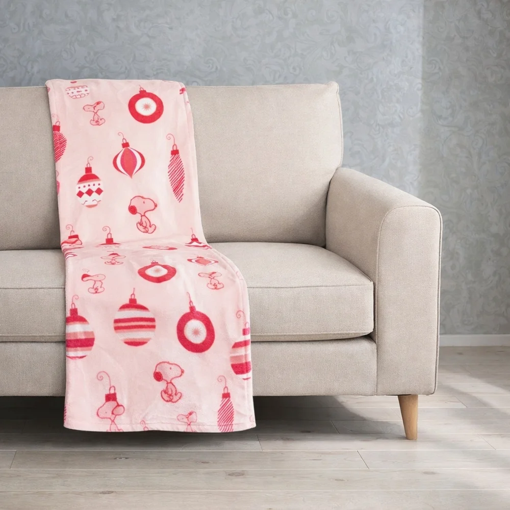 Peanuts Mid Century Christmas Throw Blanket Snoopy Blush Holiday 60x70 New